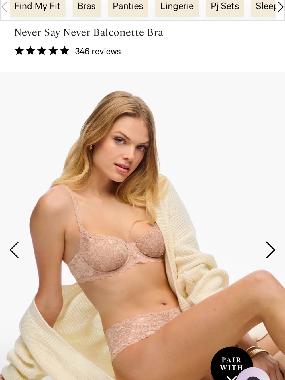 Cosabella Never Say Never Balconette Bra in Sette (blush); 36C. New w/ Tags.